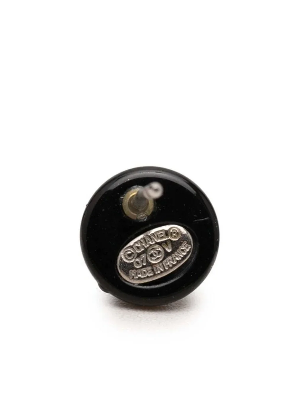 Chanel CC Logo Round Earrings 07 Black Silver Metal Plastic